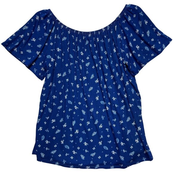 Style & Co Womens 1X Floral Off-Shoulder Knit Top Abyss Blue - Picture 2 of 9